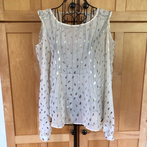 love, Fire Tops - love Fire sheer white cold shoulder semi sheer  Top
